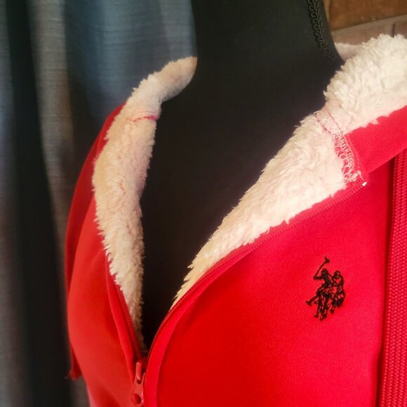NWT! US Polo Assn Pink /Red Zip-up Hoodie with Sherpa Lining - Size M - Picture 3 of 10